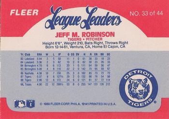 1989 Fleer League Leaders #33 Jeff M. Robinson Back
