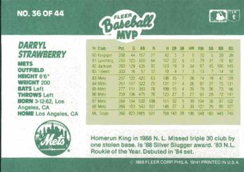 1989 Fleer Baseball MVPs #36 Darryl Strawberry Back