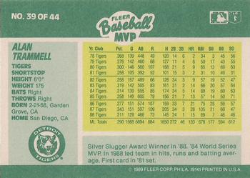 1989 Fleer Baseball MVPs #39 Alan Trammell Back