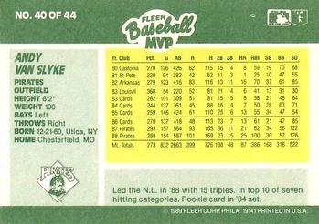1989 Fleer Baseball MVPs #40 Andy Van Slyke Back