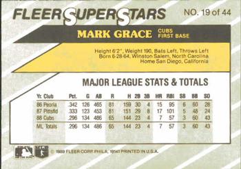 1989 Fleer SuperStars #19 Mark Grace Back