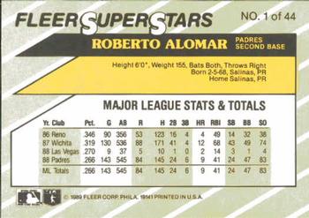 1989 Fleer SuperStars #1 Roberto Alomar Back