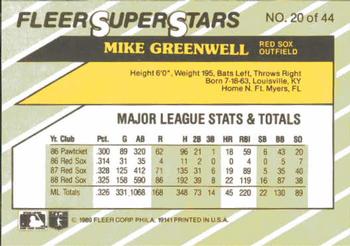 1989 Fleer SuperStars #20 Mike Greenwell Back