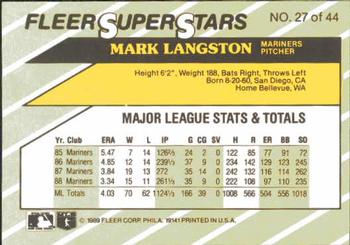 1989 Fleer SuperStars #27 Mark Langston Back