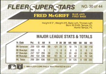 1989 Fleer SuperStars #30 Fred McGriff Back
