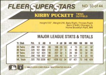1989 Fleer SuperStars #33 Kirby Puckett Back