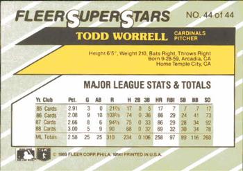 1989 Fleer SuperStars #44 Todd Worrell Back