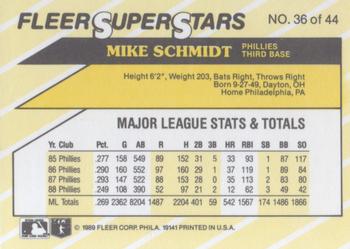 1989 Fleer SuperStars #36 Mike Schmidt Back