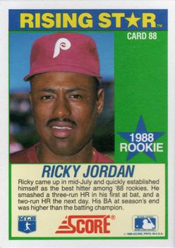 1989 Score Hottest 100 Rising Stars #88 Ricky Jordan Back