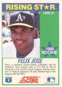 1989 Score Hottest 100 Rising Stars #22 Felix Jose Back