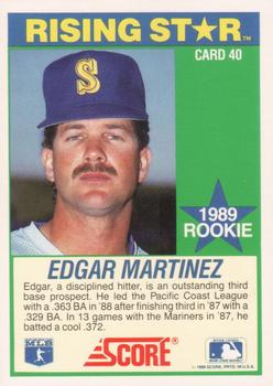 1989 Score Hottest 100 Rising Stars #40 Edgar Martinez Back