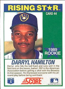 1989 Score Hottest 100 Rising Stars #44 Darryl Hamilton Back