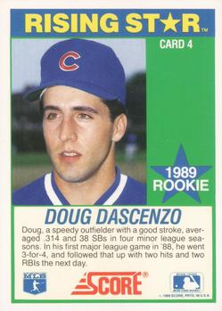 1989 Score Hottest 100 Rising Stars #4 Doug Dascenzo Back