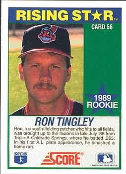 1989 Score Hottest 100 Rising Stars #56 Ron Tingley Back