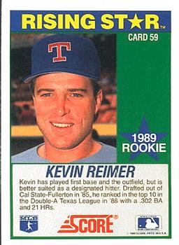 1989 Score Hottest 100 Rising Stars #59 Kevin Reimer Back