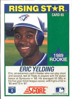 1989 Score Hottest 100 Rising Stars #65 Eric Yelding Back