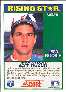 1989 Score Hottest 100 Rising Stars #69 Jeff Huson Back