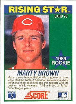 1989 Score Hottest 100 Rising Stars #70 Marty Brown Back