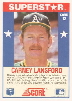 1989 Score Baseball's 100 Hottest Players #12 Carney Lansford Back