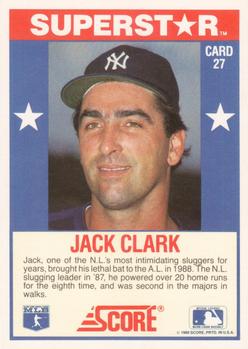 1989 Score Baseball's 100 Hottest Players #27 Jack Clark Back