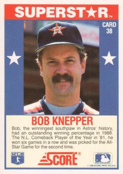 1989 Score Baseball's 100 Hottest Players #38 Bob Knepper Back