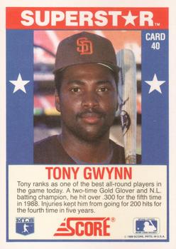1989 Score Baseball's 100 Hottest Players #40 Tony Gwynn Back