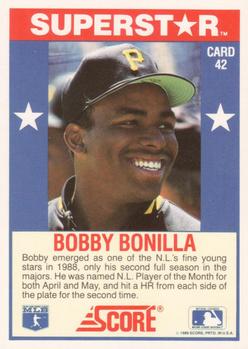 1989 Score Baseball's 100 Hottest Players #42 Bobby Bonilla Back