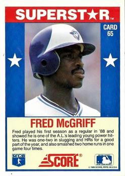 1989 Score Baseball's 100 Hottest Players #65 Fred McGriff Back