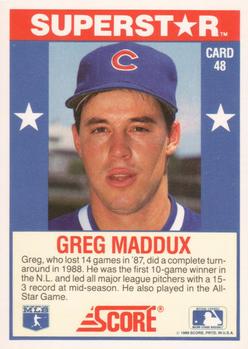 1989 Score Baseball's 100 Hottest Players #48 Greg Maddux Back