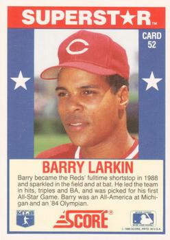 1989 Score Baseball's 100 Hottest Players #52 Barry Larkin Back