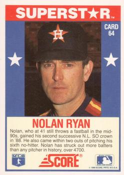 1989 Score Baseball's 100 Hottest Players #64 Nolan Ryan Back