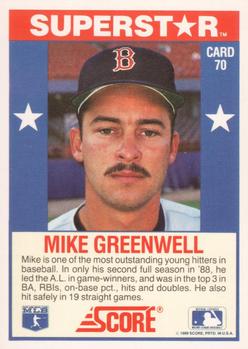 1989 Score Baseball's 100 Hottest Players #70 Mike Greenwell Back