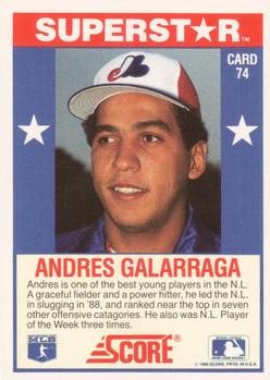 1989 Score Baseball's 100 Hottest Players #74 Andres Galarraga Back