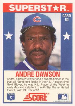 1989 Score Baseball's 100 Hottest Players #80 Andre Dawson Back