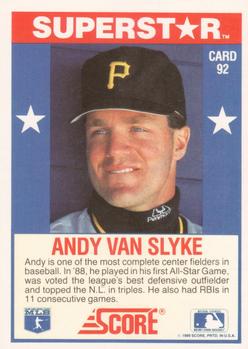 1989 Score Baseball's 100 Hottest Players #92 Andy Van Slyke Back