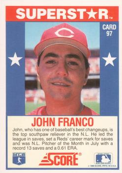 1989 Score Baseball's 100 Hottest Players #97 John Franco Back