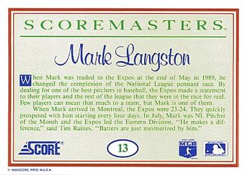 1989 Score Scoremasters #13 Mark Langston Back