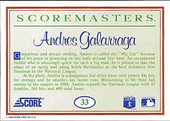 1989 Score Scoremasters #33 Andres Galarraga Back