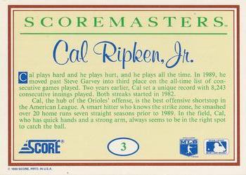 1989 Score Scoremasters #3 Cal Ripken, Jr. Back