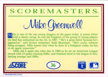 1989 Score Scoremasters #36 Mike Greenwell Back