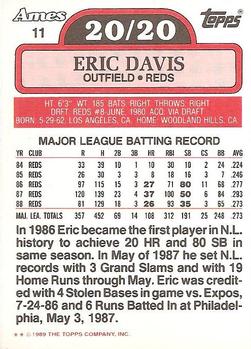 1989 Topps Ames 20/20 Club #11 Eric Davis Back