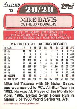 1989 Topps Ames 20/20 Club #12 Mike Davis Back