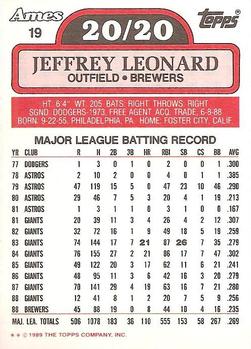 1989 Topps Ames 20/20 Club #19 Jeffrey Leonard Back