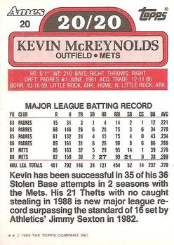 1989 Topps Ames 20/20 Club #20 Kevin McReynolds Back