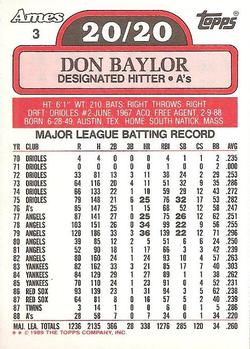 1989 Topps Ames 20/20 Club #3 Don Baylor Back