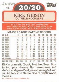 1989 Topps Ames 20/20 Club #14 Kirk Gibson Back