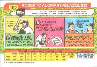 1989 Topps Big #102 Roberto Alomar Back