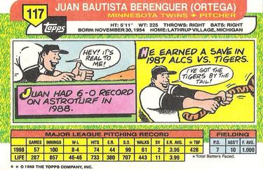 1989 Topps Big #117 Juan Berenguer Back