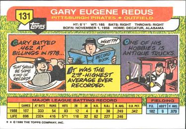 1989 Topps Big #131 Gary Redus Back