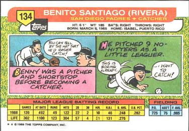 1989 Topps Big #134 Benny Santiago Back